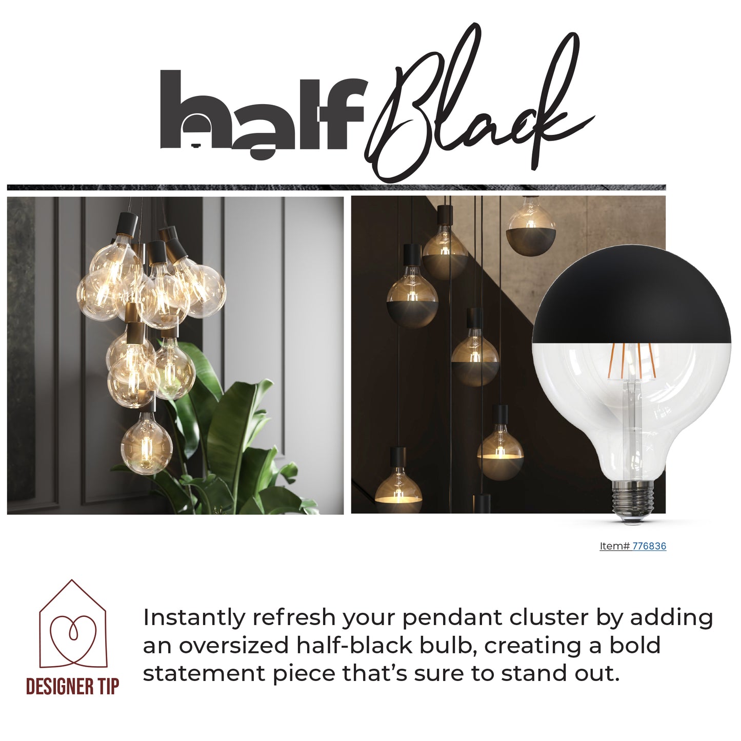 Bulbrite 862063 LED Filament Pack of (4) 5 Watt Dimmable G25 Light Bulb with Half Black Glass Finish and Medium (E26) Base - 2700K (Warm White Light), 400 Lumens