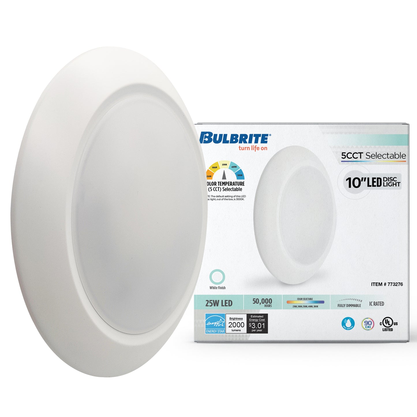 Bulbrite 773276 25-Watt LED 10" Disc, 5 CCT - 27/30/35/40/50K 2000 Lumens