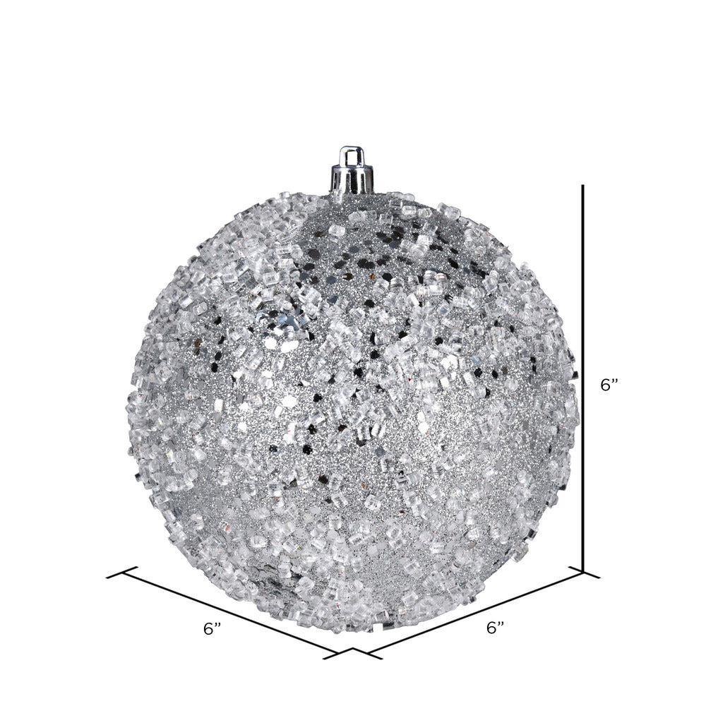 Vickerman 6" Silver Glitter Hail Ball Ornament 4 per Bag