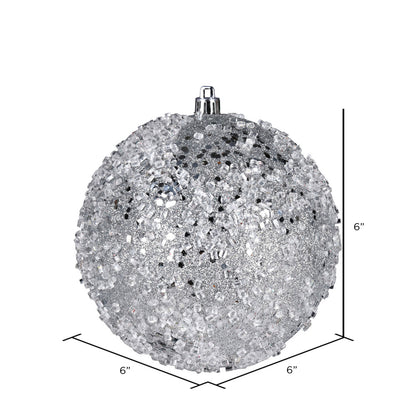 Vickerman 6" Silver Glitter Hail Ball Ornament 4 per Bag
