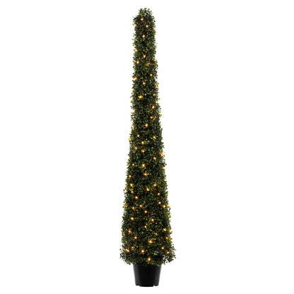 Vickerman 5' Potted Artificial Boxwood Cone with 150 Warm White LED Lghts.
