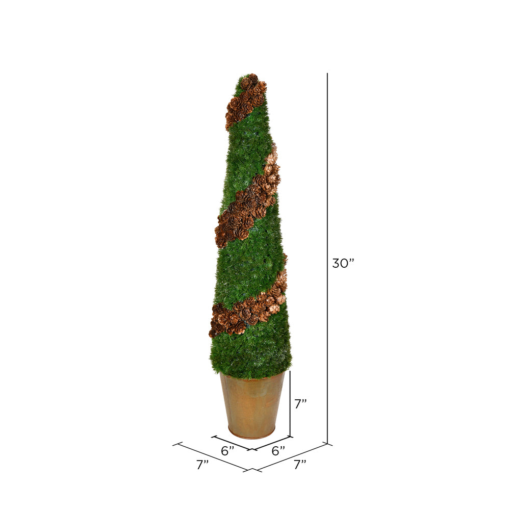 Vickerman 30" Artificial Cone Shape Cedar Tree in Rustic Tin Pot.