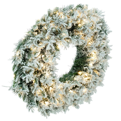 Vickerman 30" Flocked Snow Ridge Artificial Christmas Wreath Pure White LED Lights