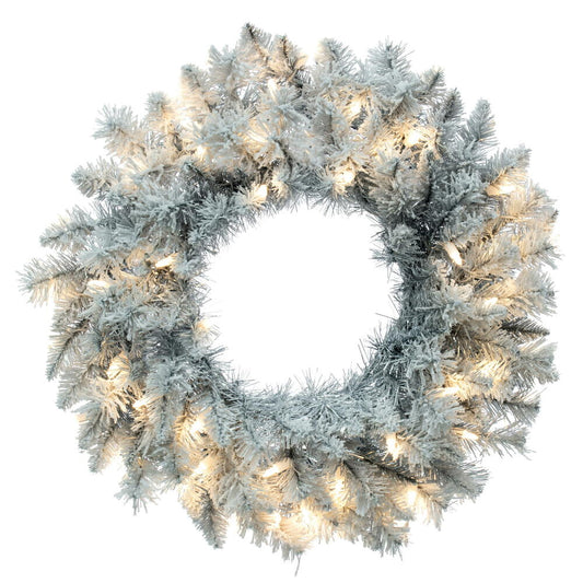 Vickerman 24" Frosted Silver Artificial Christmas Wreath Warm White Dura-lit LED Lights