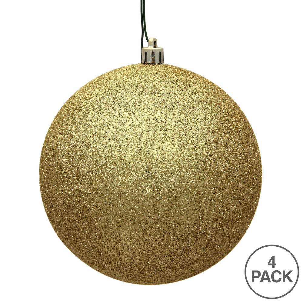 Vickerman 6" Gold Glitter Ball Ornament 4 per Bag