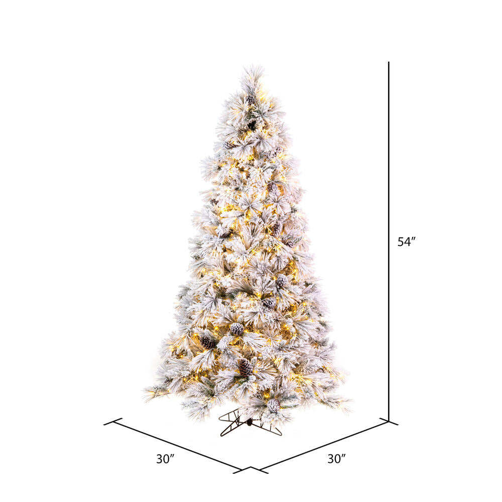 Vickerman 4.5' x 30" Flocked Atka Pine Artificial Christmas Tree 3mm LED Color Changing Lights