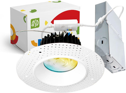 ASD Lighting LED Trimless Downlight Round 6inch 24W 120V Triac 2700/3000/3500/4000/5000K White ETL Energy Star