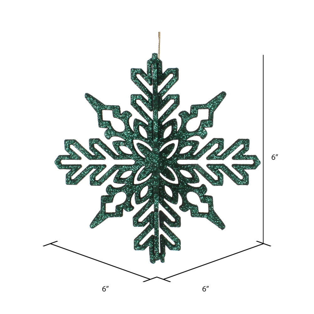 Vickerman 6" Emerald 3D Glitter Snowflake Christmas Ornament Set of 3