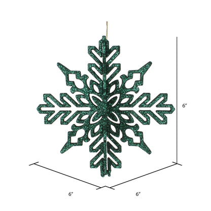 Vickerman 6" Emerald 3D Glitter Snowflake Christmas Ornament Set of 3