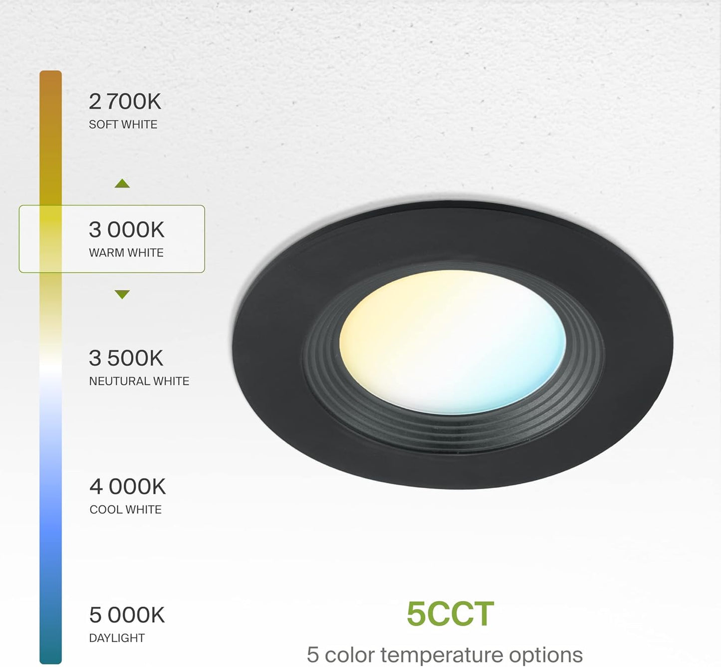 ASD Lighting LED Round Downlight Retrofit Kit 5'' and 6" 12W 120V CCT Selectable 2700/3000/3500/4000/5000K Dimmable PC, Baffle Trim, Black UL