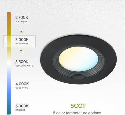ASD Lighting LED Round Downlight Retrofit Kit 5'' and 6" 12W 120V CCT Selectable 2700/3000/3500/4000/5000K Dimmable PC, Baffle Trim, Black UL