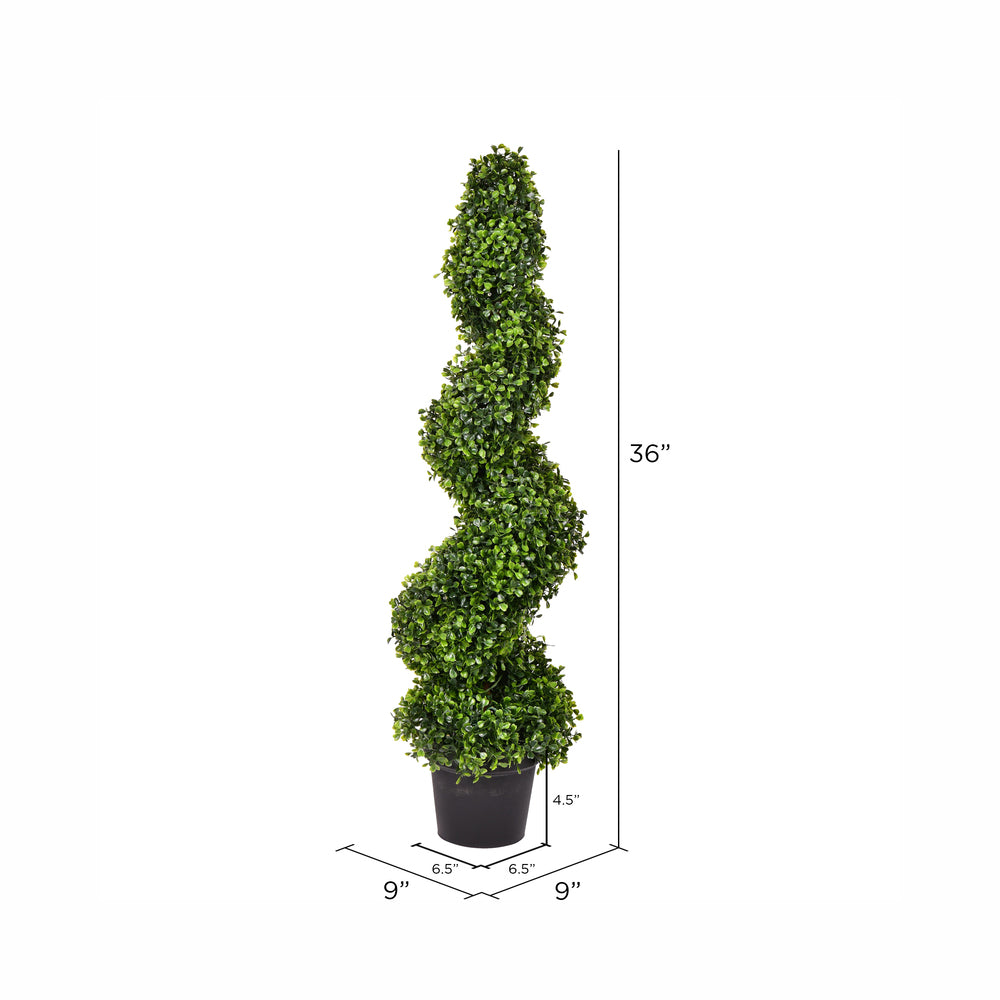 Vickerman 3' Artificial Potted Green Boxwood Spiral Tree.
