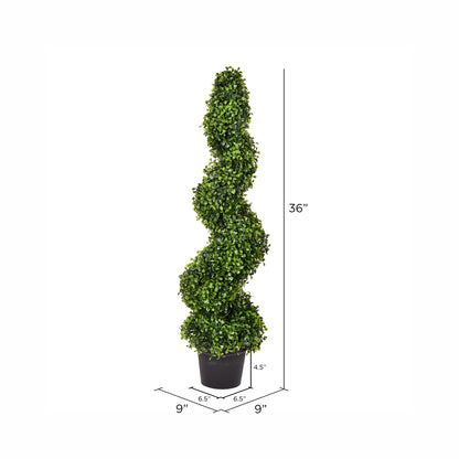 Vickerman 3' Artificial Potted Green Boxwood Spiral Tree.