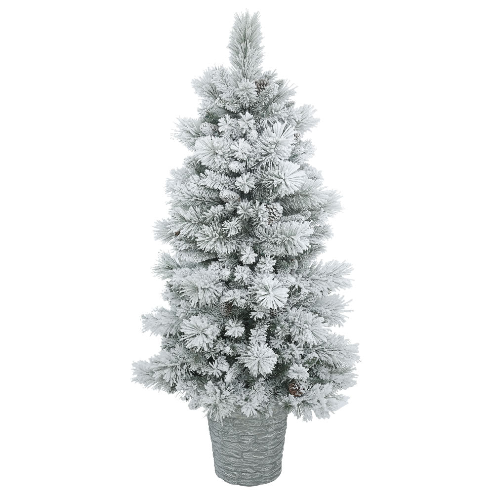 Vickerman 5' Potted Flocked Ashton Pine Artificial Christmas Tree Unlit