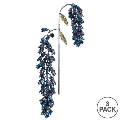 Vickerman 20" Blue Pearl Glitter Hanging Foxglove Artificial Christmas Spray. Includes 3 sprays per pack.