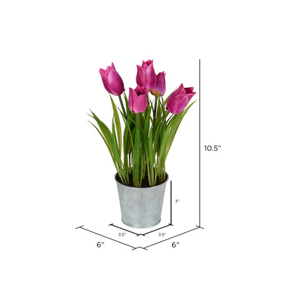 Vickerman 10.5" Artificial Assorted Set of Tulips in Metal Pot.