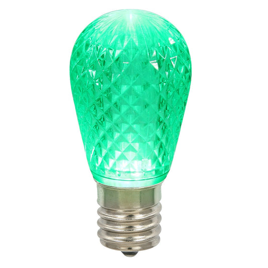 Vickerman S14 LED Green Faceted Replacement Bulb E26 Nickel Base 10 Bulbs per Pack.