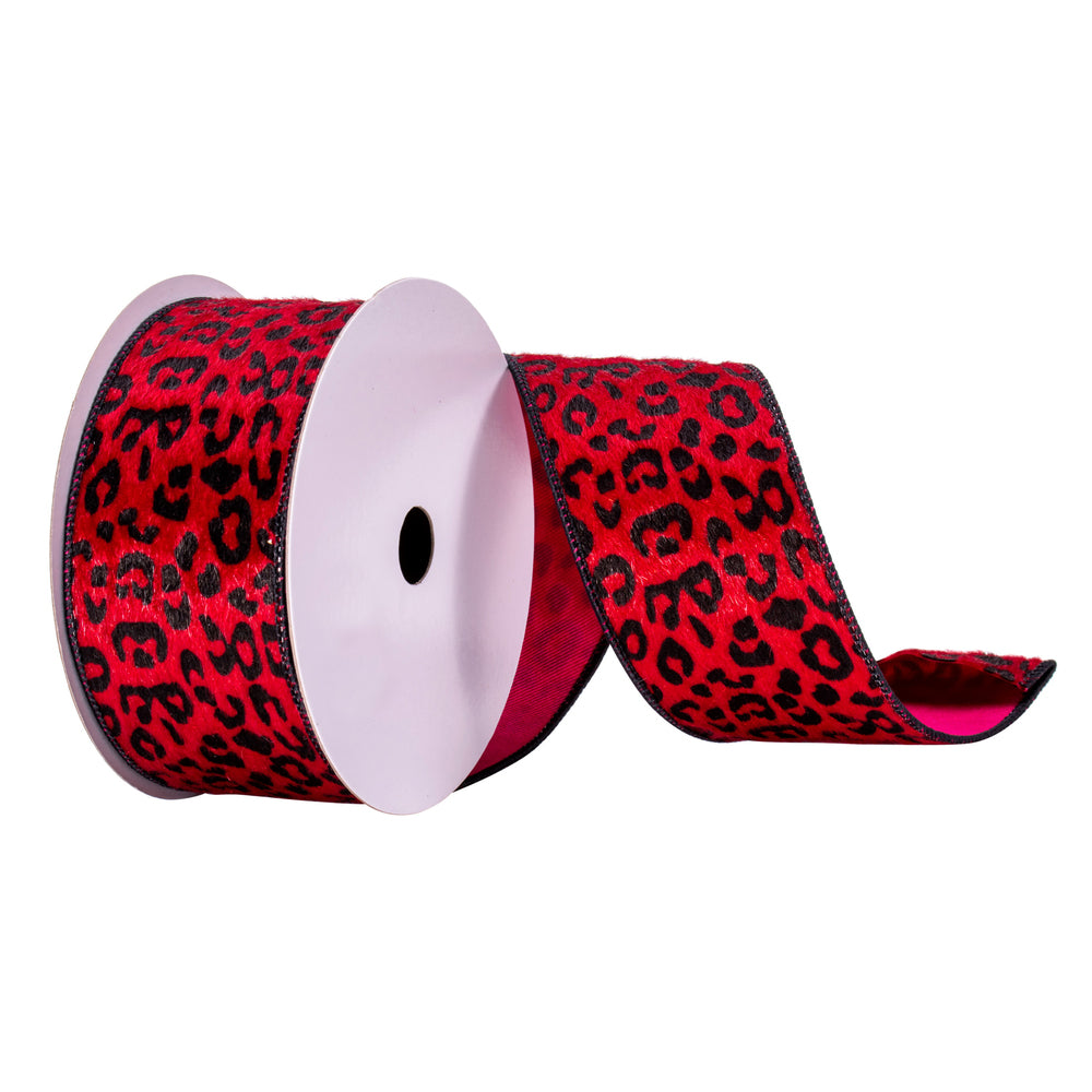 Vickerman 2.5" x 10 Yards Red Leopard Print Ribbon