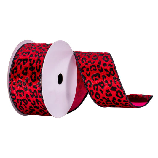 Vickerman 2.5" x 10 Yards Red Leopard Print Ribbon