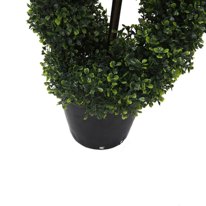 Vickerman 4' Artificial Green Boxwood Double Spiral Topiary Black Plastic Pot.