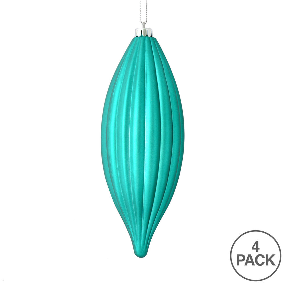 Vickerman 8" Teal Matte Line Finial Ornament Pack of 4
