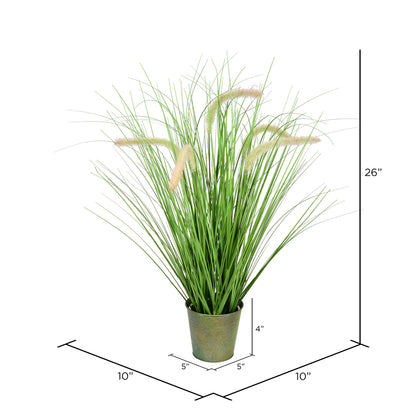 Vickerman 26" Artificial Potted Green Grass and Cattails.