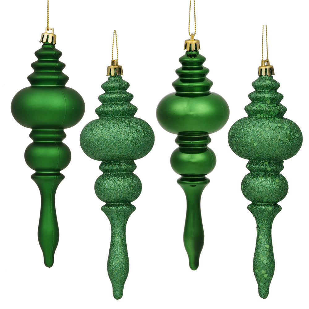 Vickerman 7" Green 4-Finish Finial Ornament 8 per Box