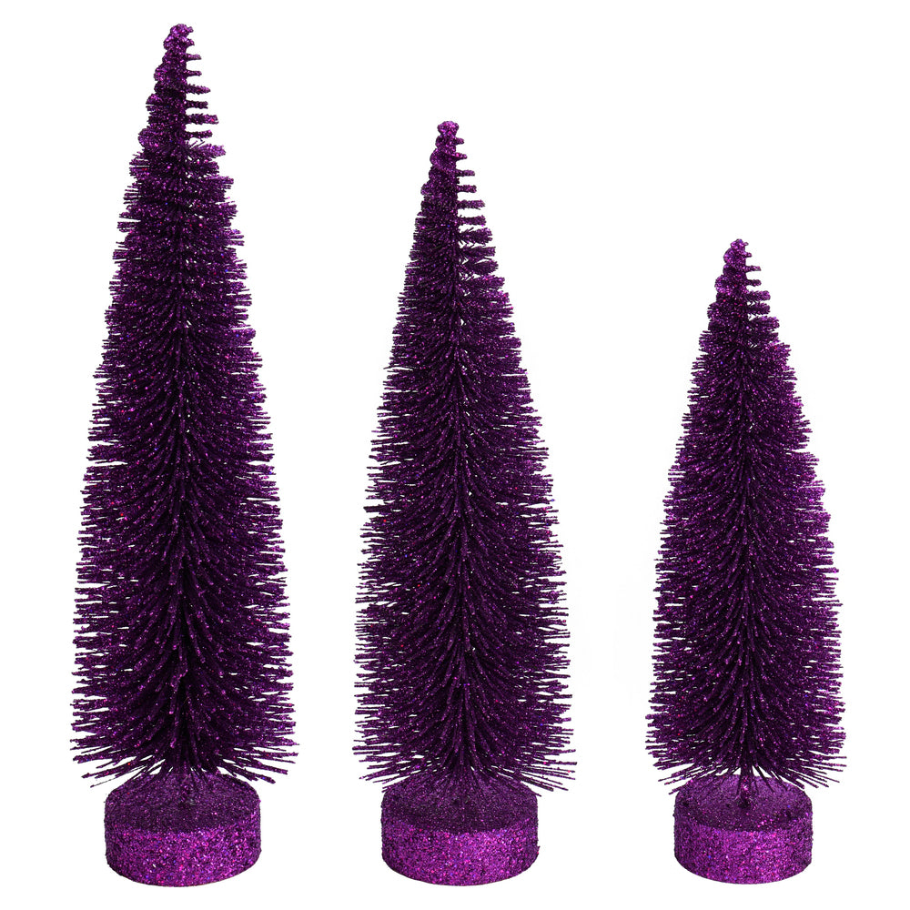 Vickerman 12"-14"-16" Plum Glitter Oval Pine Artificial Christmas Tree Set of 3
