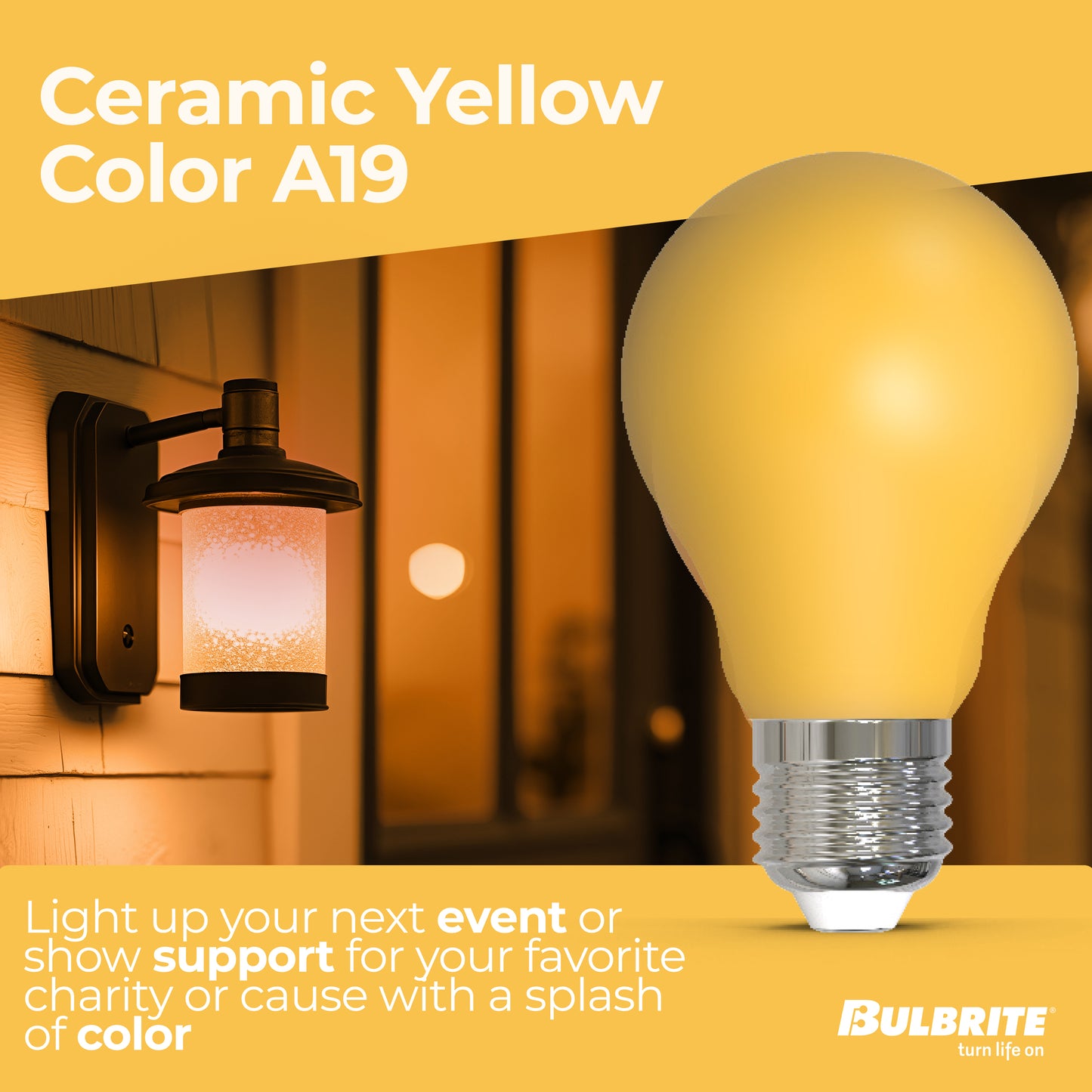 Bulbrite 776107 25-Watt Equivalent Ceramic Yellow Color A19 Weatherproof Outdoor E26 Medium Base LED Light Bulb
