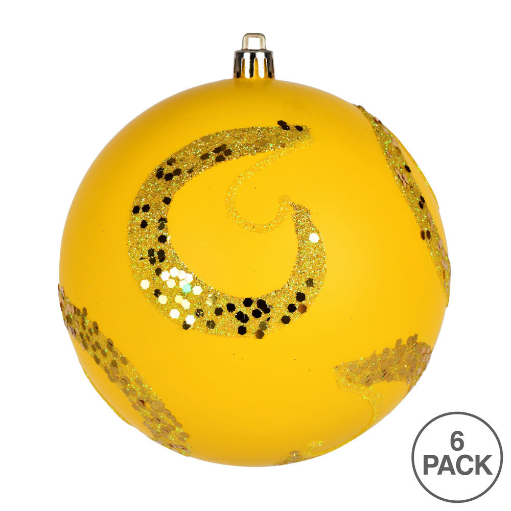 Vickerman 4" Yellow Matte Sequin Swirl Ornament 6 per Bag