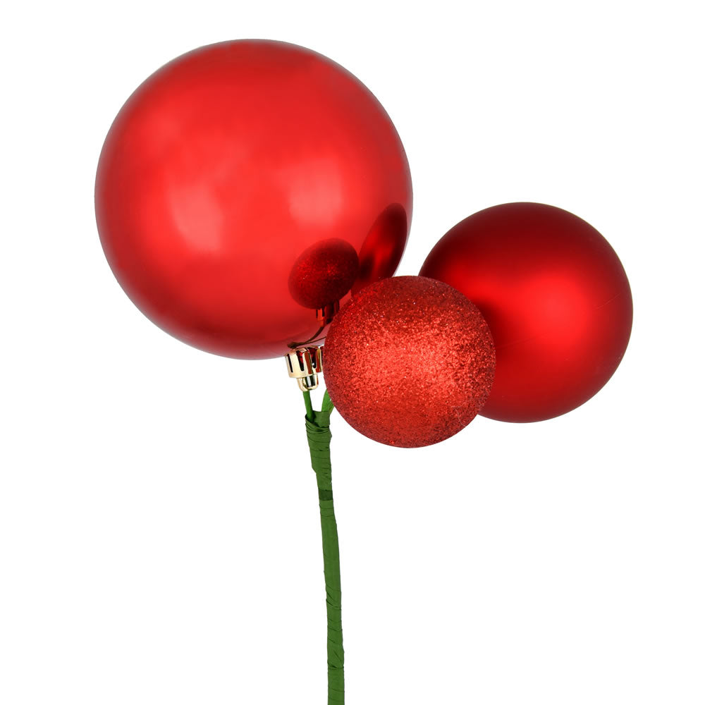 Vickerman 18" Red Ball Ornament Christmas Pick Set of 3