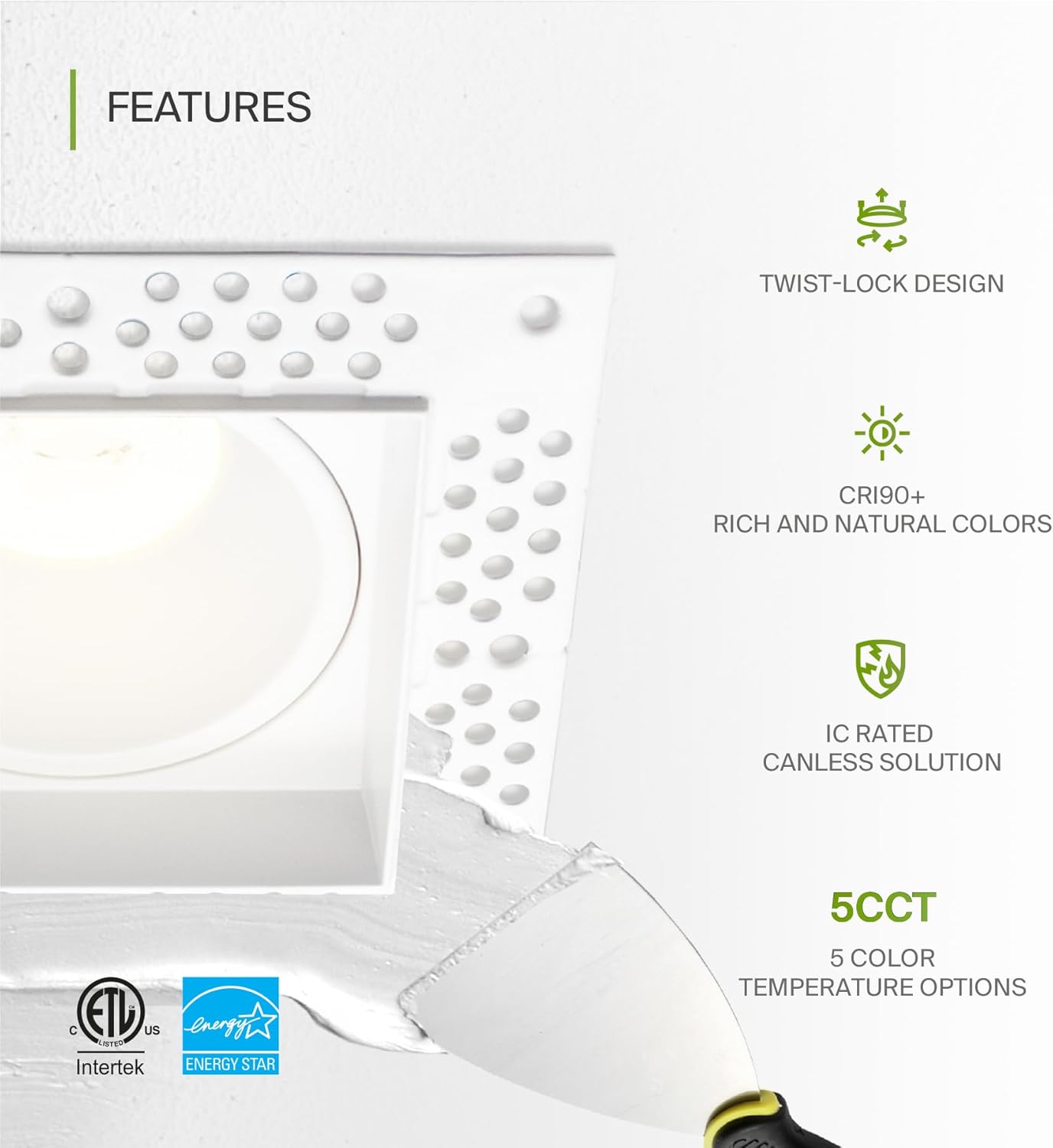 ASD Lighting LED Trimless Downlight Square 2inch 8W 120V Triac 2700/3000/3500/4000/5000K White ETL Energy Star