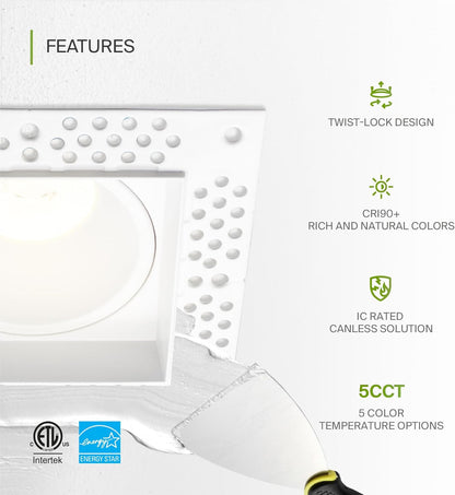 ASD Lighting LED Trimless Downlight Square 2inch 8W 120V Triac 2700/3000/3500/4000/5000K White ETL Energy Star