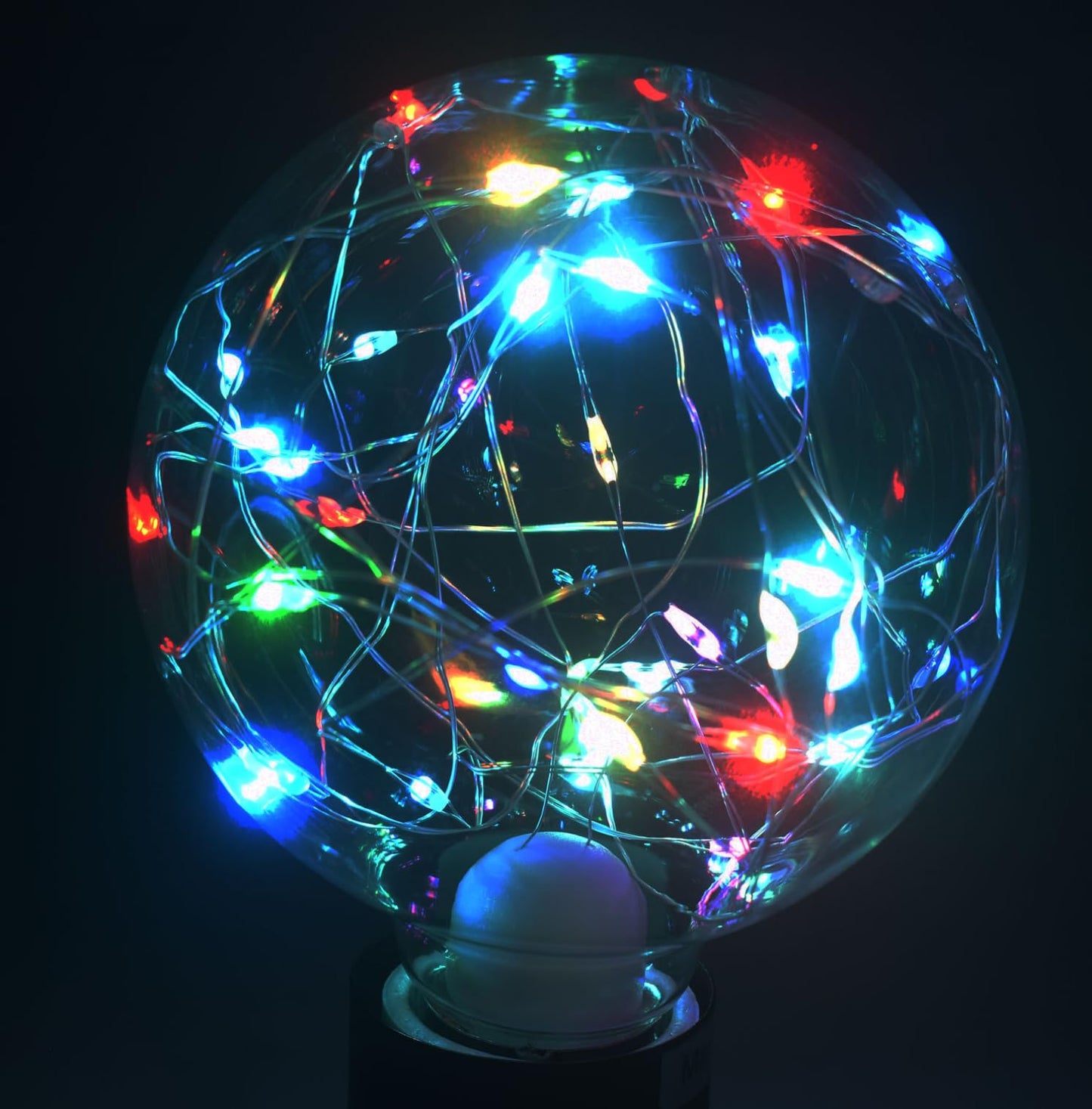 Damar- G30 LED Globe String Light Bulbs Decorative Twinkle Red Green Blue (RGB) Fairy-Lights Glow 2W E26 Medium Base 110-130V Pack of 4- Christmas Round Clear Ball Light for Patio Backyard Bedroom