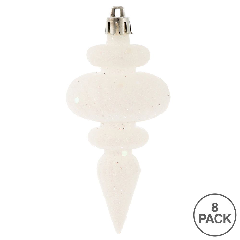 Vickerman 4" White 4-Finish Finial Ornament 8 per Box