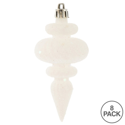Vickerman 4" White 4-Finish Finial Ornament 8 per Box