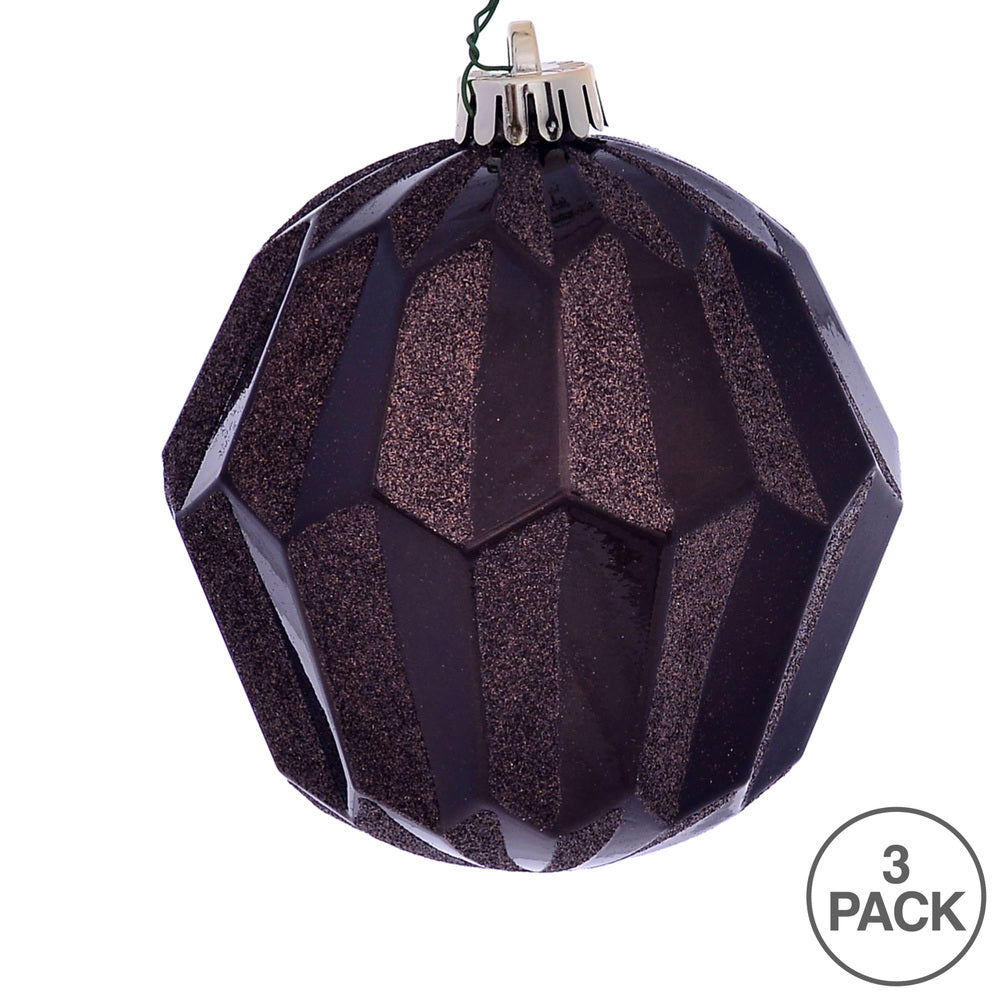 Vickerman 5" Chocolate Glitter Faceted Ball Ornament 3 per Bag