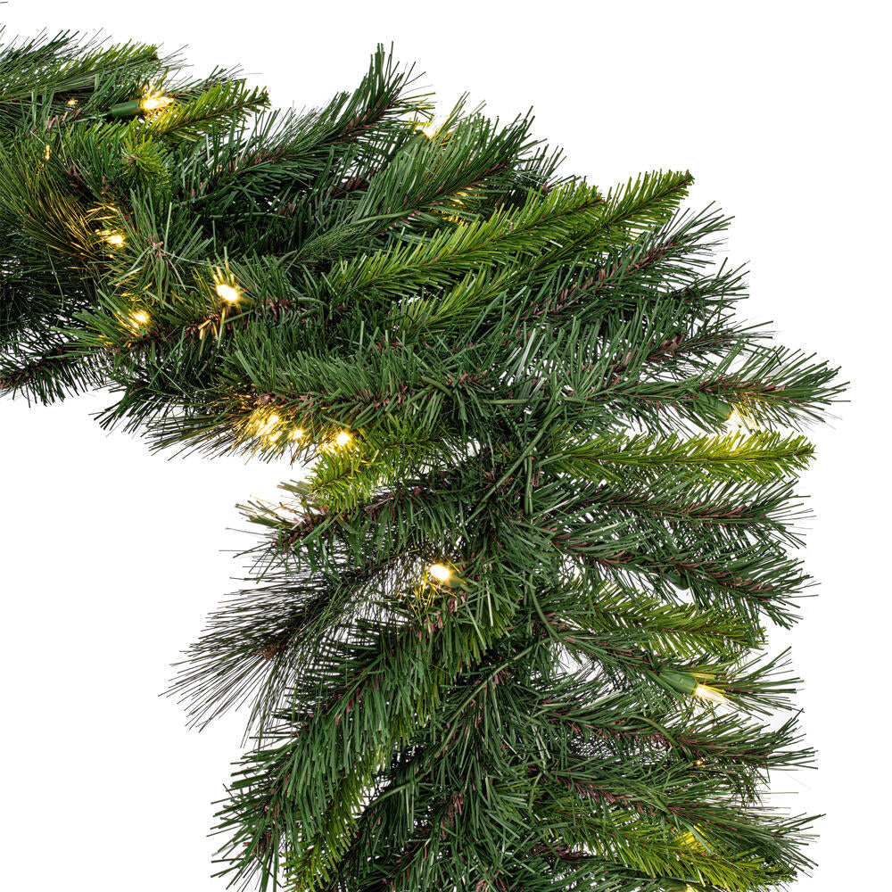 Vickerman 9' x 18" Bangor Mixed Pine Artificial Christmas Garland Warm White LED Lights