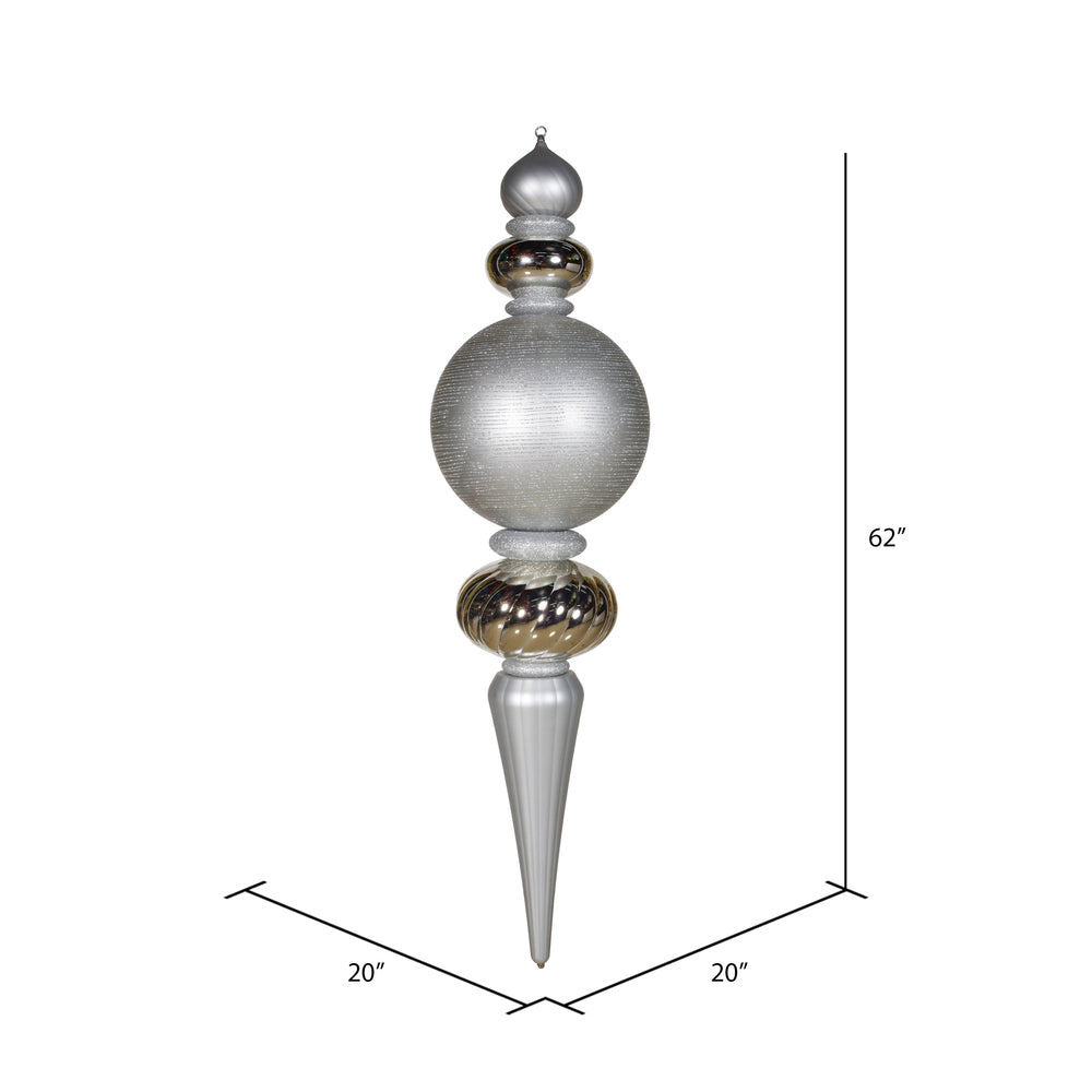 Vickerman 62" Silver Finial Ornament with Shiny Matte and Glitter Finishes