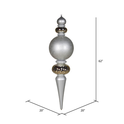 Vickerman 62" Silver Finial Ornament with Shiny Matte and Glitter Finishes