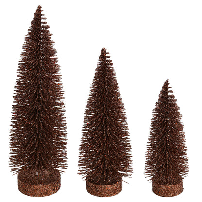 Vickerman 7"-9"-11" Chocolate Glitter Oval Pine Artificial Christmas Tree Set of 3
