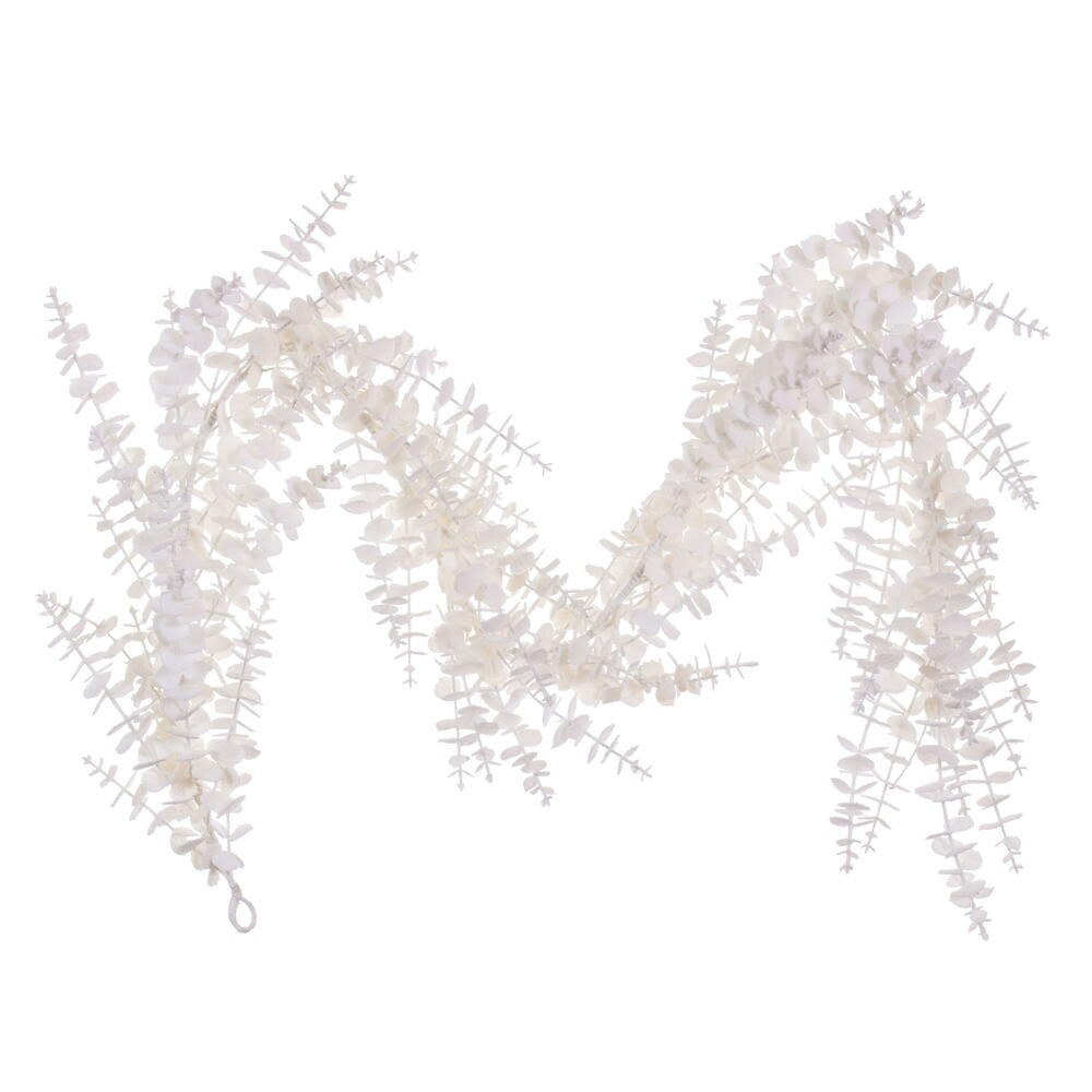 Vickerman 6' White Artificial Eucalyptus Snowy Garland.