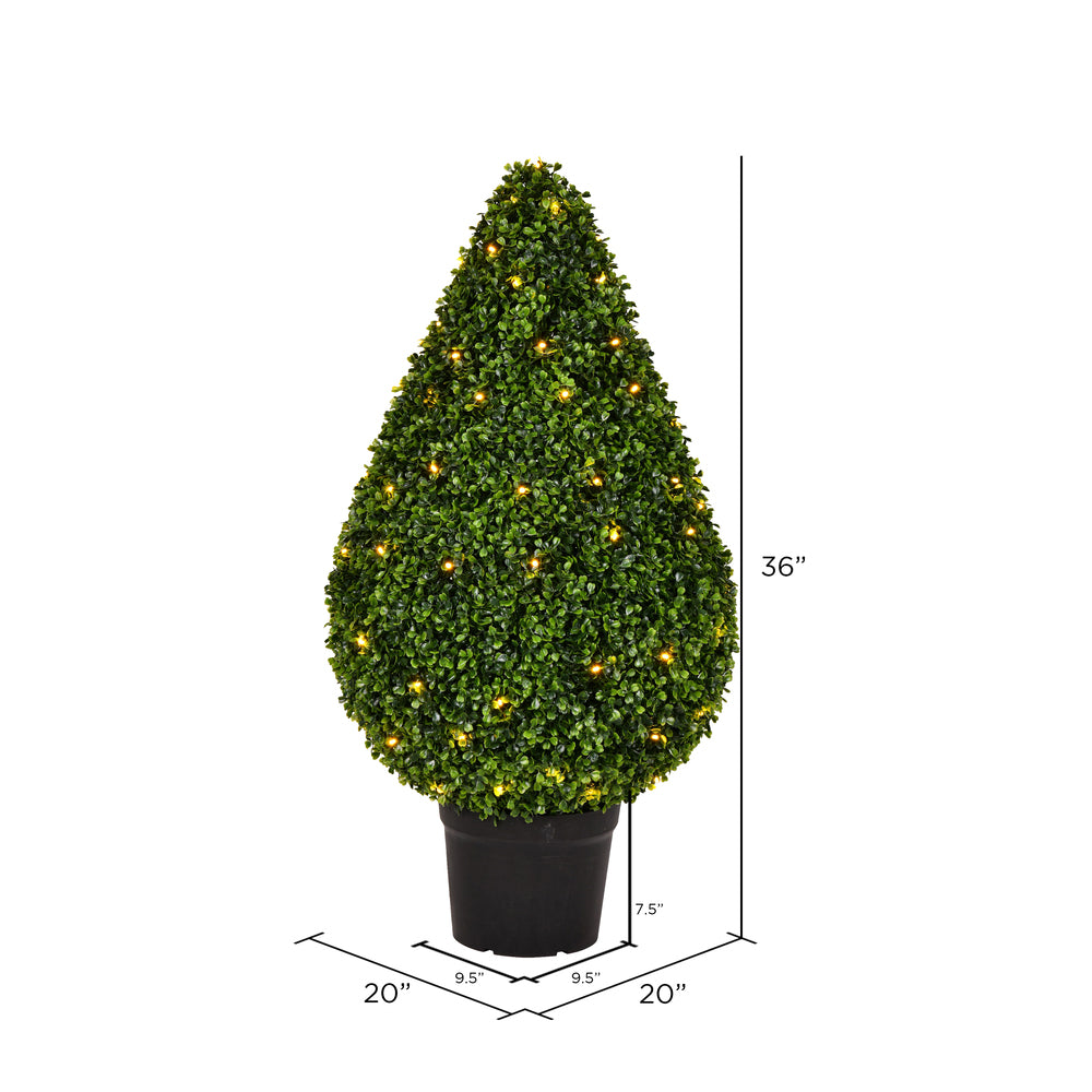 Vickerman Artificial 36" High x 20" Wide Boxwood Teardrop Shaped Bush warm white 3mm LED lights.