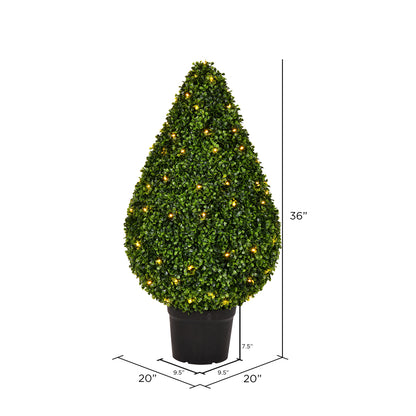 Vickerman Artificial 36" High x 20" Wide Boxwood Teardrop Shaped Bush warm white 3mm LED lights.