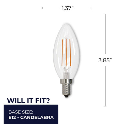 BULBRITE LED B11 CANDELABRA SCREW (E12) 4.5W DIMMABLE FILAMENT LIGHT BULB 2700K/WARM WHITE 40W INCANDESCENT EQUIVALENT 4PK (776856)