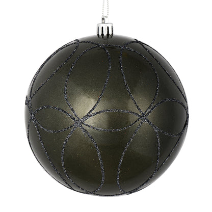 Vickerman 4" Pewter Candy Finish Ornament with Circle Glitter Pattern 4 per Bag