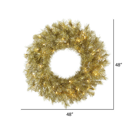 Vickerman 48" Gold and Silver Tinsel Artificial ChristmasWreath Warm White Dura-lit LED Lights