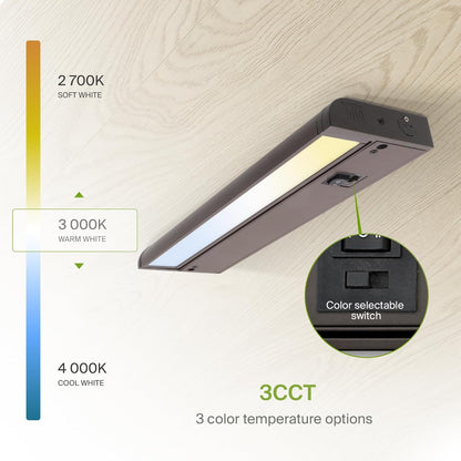 ASD Lighting LED Under Cabinet Swivel 18" 8W 120V Dimmable CCT Selectable 2700/3000/4000K Hardwired or Plug-in, Linkable, Hi/Low Switch, Oil Rubbed Bronze UL