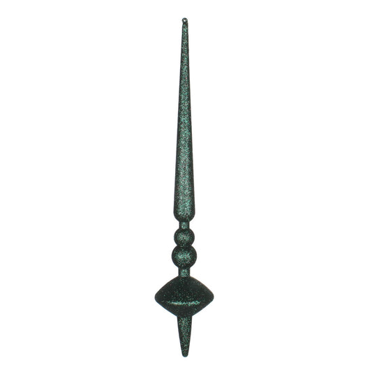 Vickerman 18" Midnight Green Glitter Cupola Finial. This long finial ornament adds depth and texture to any holiday decorating project. Made with shatterproof plastic. Includes 2 pieces per bag.
