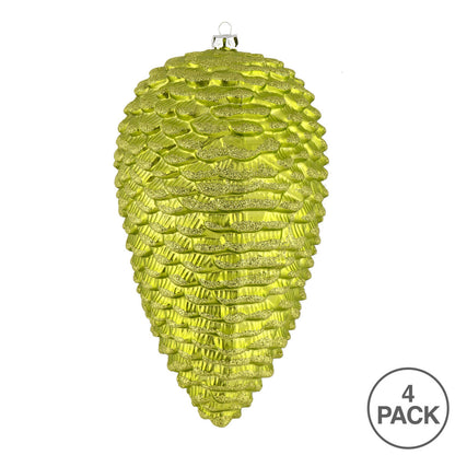 Vickerman 7" Lime Matte Glitter Pinecone Christmas Ornament 4 per set